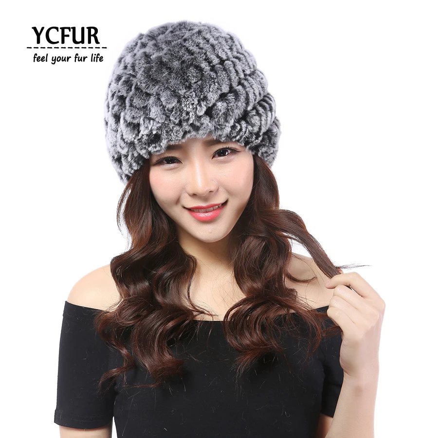 YC Fur классический стиль женские зимние шапки шапочки теплые вязаные натуральный мех кролика рекс бини зимняя теплая шапка из натурального меха женская шапка