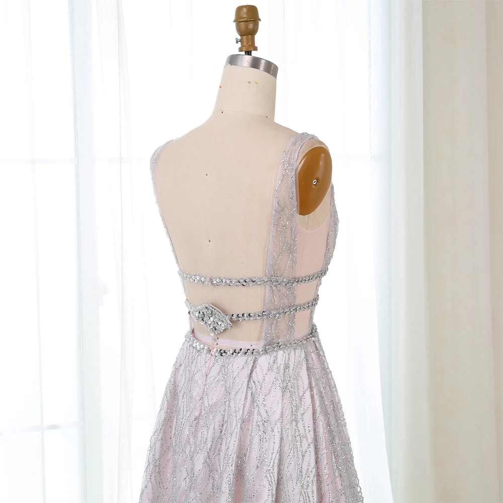 BeryLove A Line серебряное блестящее розовое строгое длинное вечернее платье блестящее женское вечернее платье с большим шлейфом выпускное платье Robe De Soiree