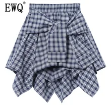 [EWQ] летняя новая трендовая Высококачественная Женская одежда с высокой талией Асимметричные клетчатые повседневные женские юбки QJ49501S