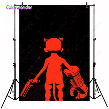 

Kids Background for Photography Red Devil Boy with Devil Weapon 5x7ft Black Night Backdrops for Photo Booth or Youtubee Videos