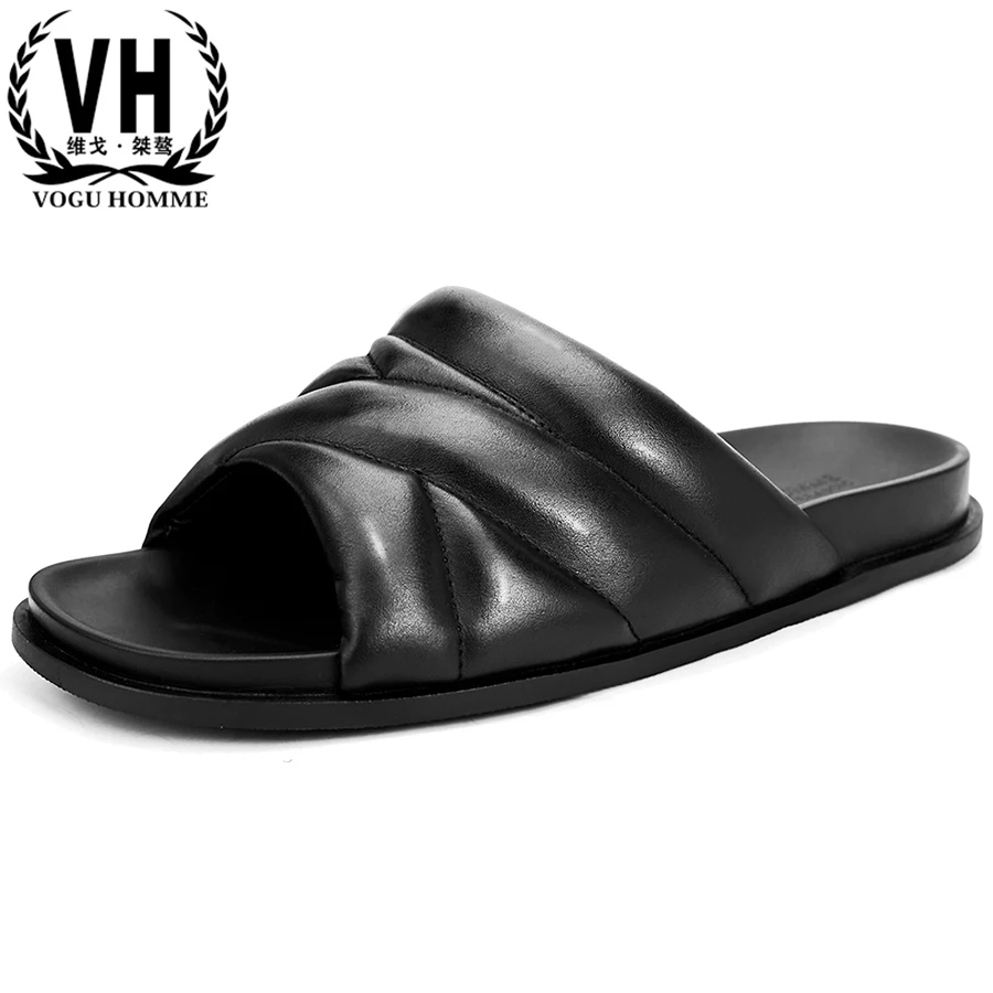 

summer Korean version breathable outdoors Roman sandal beach shoes Genuine Leather Flip Flops casual slippers outdoor anti-skid