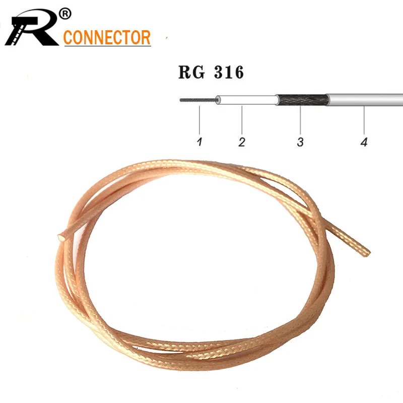 RF RG316 Coax Coaxial Cable Lead Low Loss Cord Wire RF Cable Pigtail for RF Connector 1M (2)