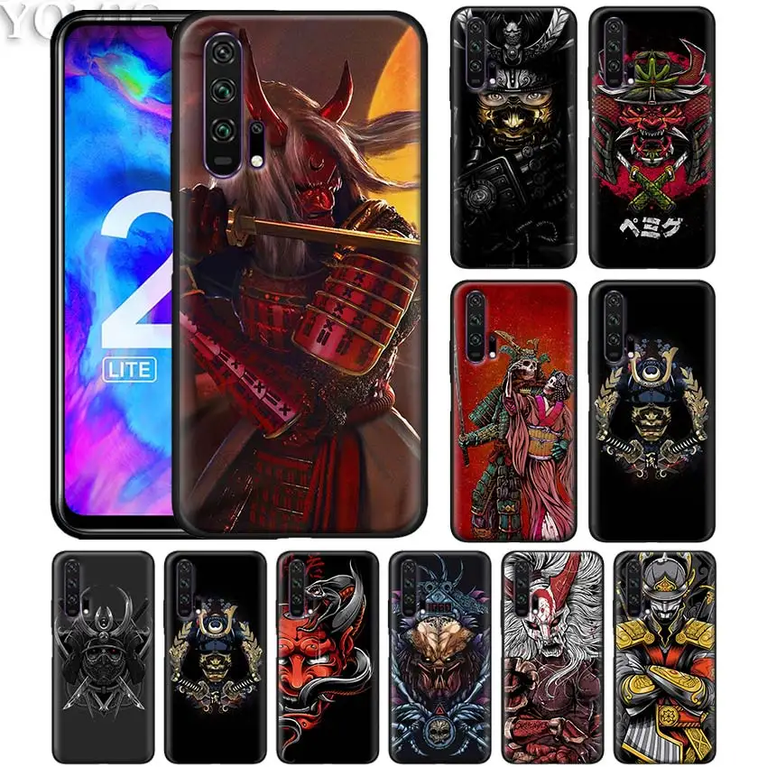 

Black Silicone Case for Honor 20 8X 10 10i 8S 8A Lite Pro Y9 Y7 Y6 Y5 Prime 2019 Soft Phone Caso Cover Mask Tattoo Samurai