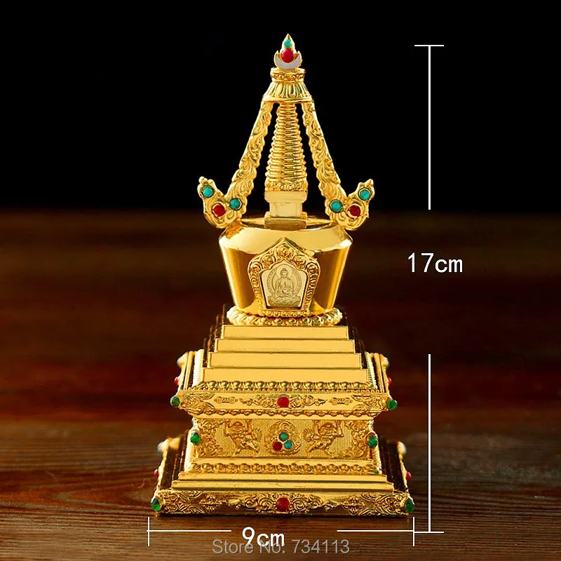 

Bodhi stupa tower Copper alloy stupa Buddha eight temple Buddhist supplies pagodas Bodhi tower dagoba stupa Tibetan 17cm height