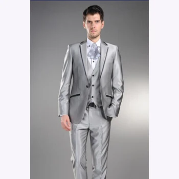 

Shinny Silver Gray Gentlemen Notch Lapel Bride Wedding Suits for men 2018 Fashion 3 piece groom mens suit (Jacket+Pants+Vest)