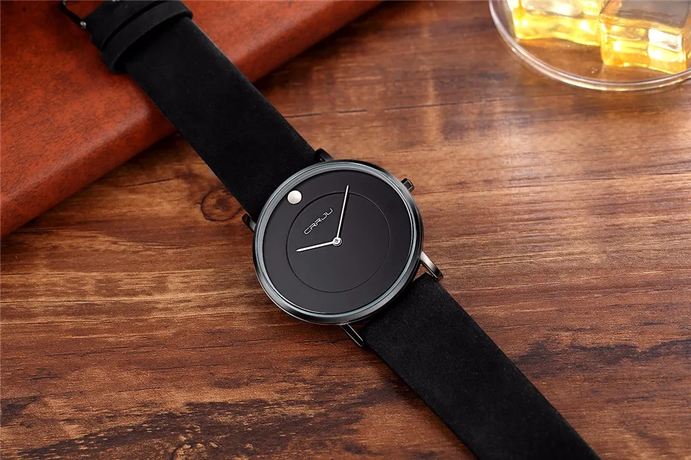 CRRJU новые брендовые Мужские Простые спортивные аналоговые кварцевые часы с черным кожаным ремешком модные мужские часы с большим циферблатом Relogio Masculino