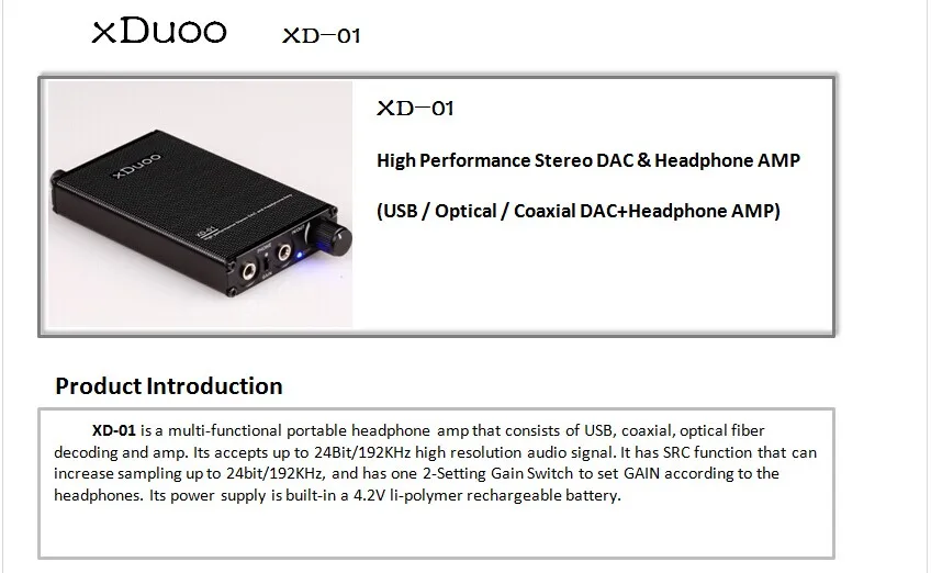 XDuoo XD-01 USB коаксиальный оптоволоконный DAC портативный усилитель для наушников 24 бит/192 кГц высокая производительность