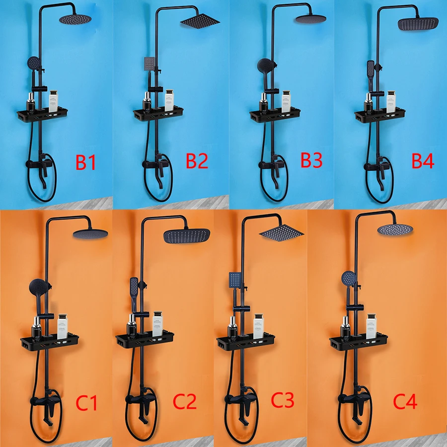 Monite матовый черный дождевой смеситель для душа, набор Однорычажный смеситель для ванны, смеситель для душа с полкой для хранения, смеситель для душа, водопроводный кран