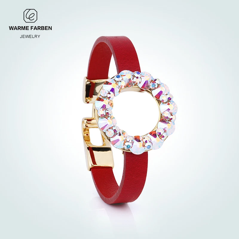 

WARME FARBEN Crystal from Swarovski Bangle for Women Round Ring Colorful Crystal Design Leather Chain Bracelet Birthday Gift