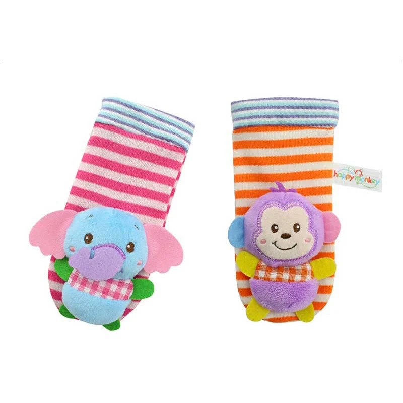 Пара детских погремушек из 2 предметов, детская погремушка, повязка на запястье в виде животного, мягкие милые носки, развивающие игрушки для детей 0-12 месяцев