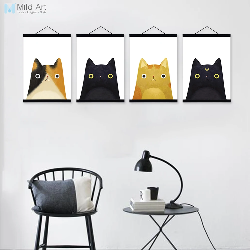 Modern Original Watercolor Cute Japanese Cat Head Home Decor Canvas Paintings Posters Prints Wall Art Pictures For Living Room | Дом и сад