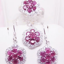 Набор ювелирных изделий с рубинами настоящий и натуральный рубин 1 шт. кулон 1 Пара висячие серьги 1 шт. кулон 925 серебро 0.15ct* 28 шт драгоценные камни