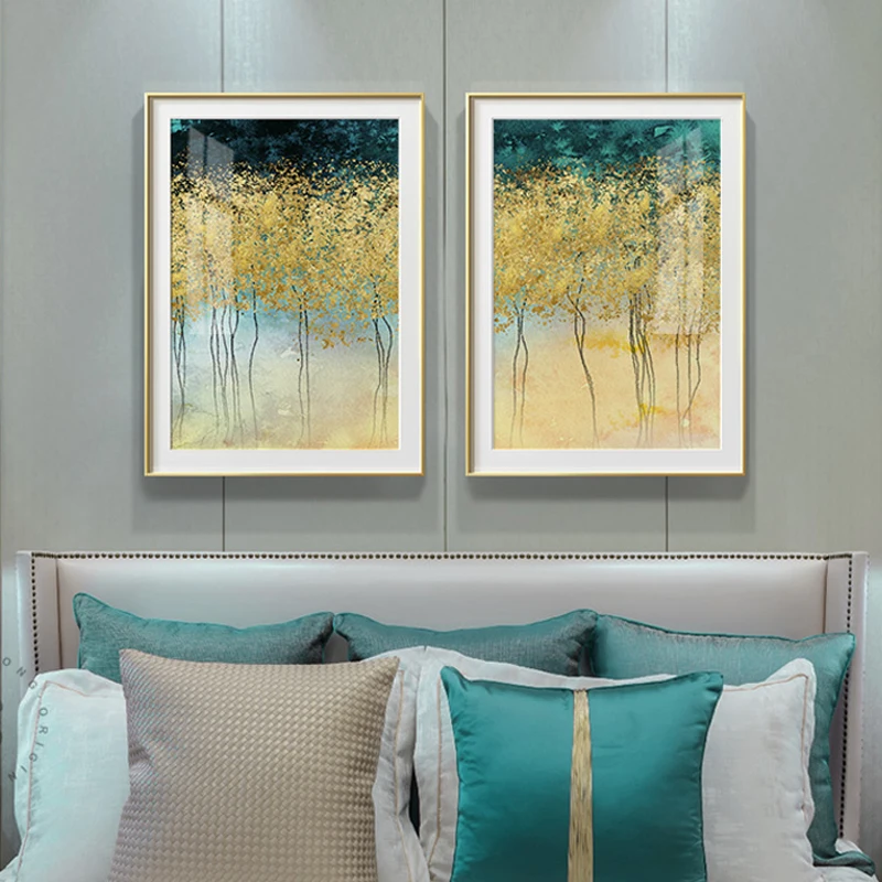 

Abstract Green Trees Plant Painting Nordic Style Poster and Print Golden Wall Art Picture For Living Room Dining Room Home Decor