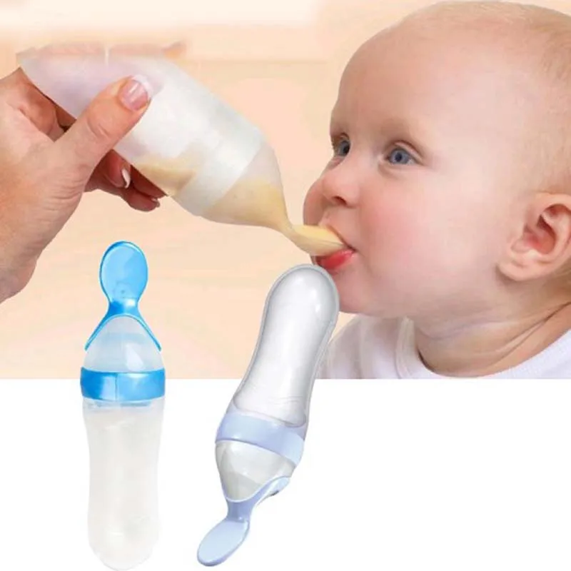 1pc 90ml New Baby Toddler Squeeze Feeder Silicone Spoon