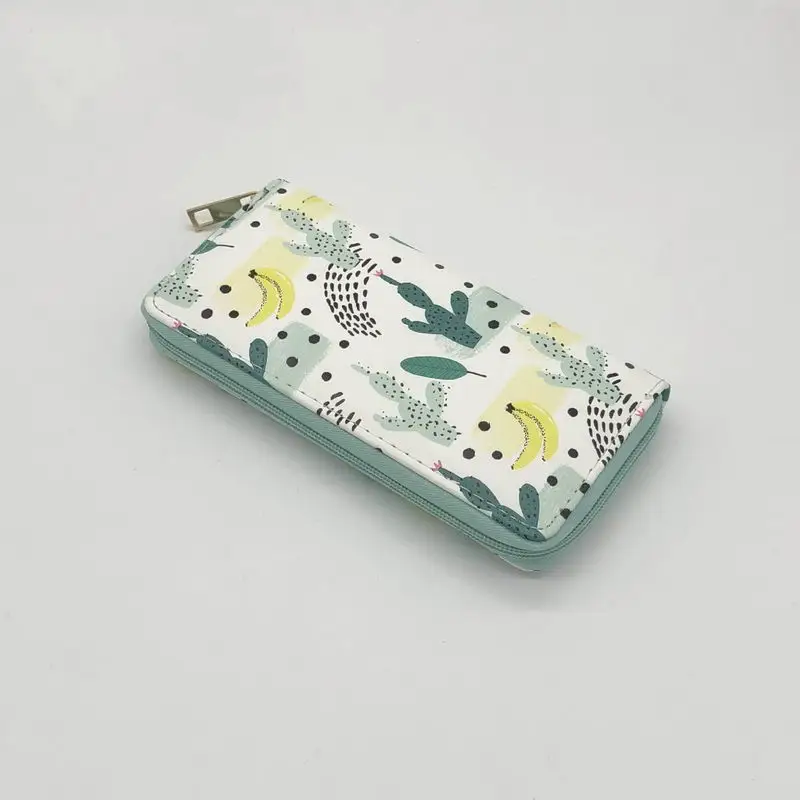 KANDRA Cactus Printing Women Long Wallet PU Leather Summer New Phone Pouch Ladies Plant Card Holder Bag Girls Zipper Coin Purse