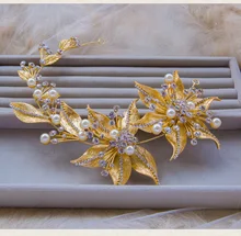 Planta de gama alta chapado en oro pendientes largos joyería Barroca tiara nupcial pelo de la boda accesorios nupciales del pelo al por mayor