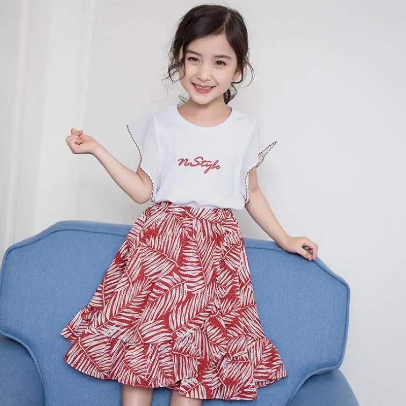 

Summer 2019 Kids Clothes Set Toddler Girls Cotton 2pcs Girls Boutique Outfits White Blouses Shirts + Skirts Ensemble Fille 10 12