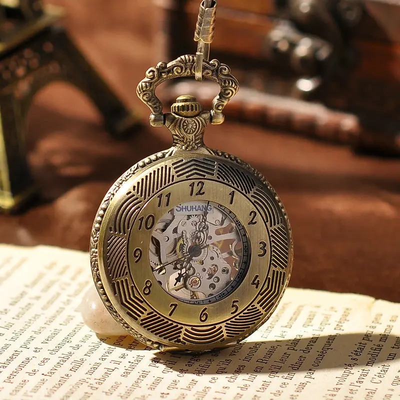 Fashion Style Blue Roman Numerals Mechanical Pocket Watch Vintage