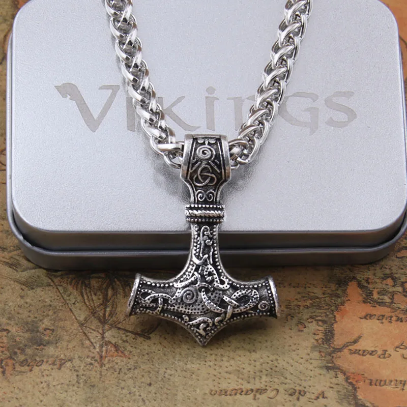 dropshipping 1pcs thor's hammer mjolnir pendant necklace viking scandinavian norse viking necklace with stainless steel chain