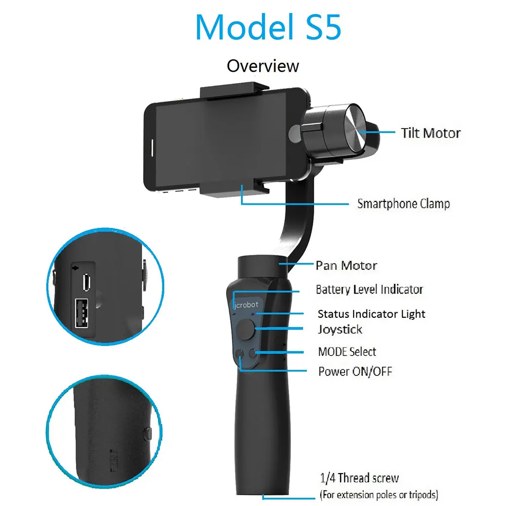 

Cewaal Camera Mount Handheld 3-Axis Gimbal Stabilizer Anti-Shake Smooth Phone Stabilizer Outdoor