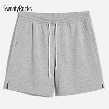 Мужские шорты SweatyRocks с разрезом по краям и кулиской, летние, базовые, для спорта и отдыха, однотонные шорты, модные, повседневные, широкие, серые шорты