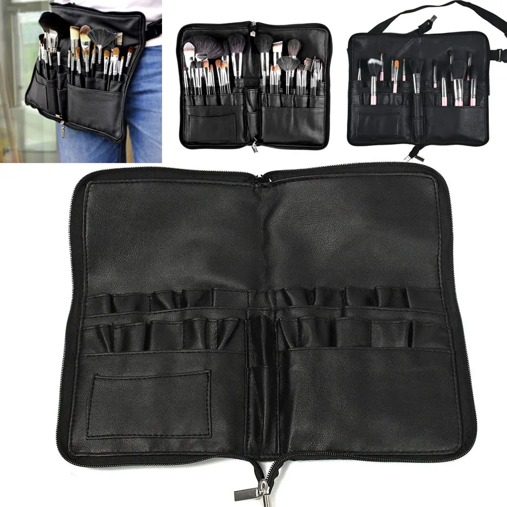 

Hot Sale Pro PU Leather Makeup Bag 28 Pockets Cosmetic Brushes Case Belt Strap Holder Tool Makeup Tool Kits JLRS 2018