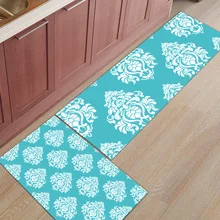 2 шт. кухонные подстилки И КОВРИКИ НАБОР современный классический европейский узор синий домашний декор Нескользящая зона бегун входной коврик