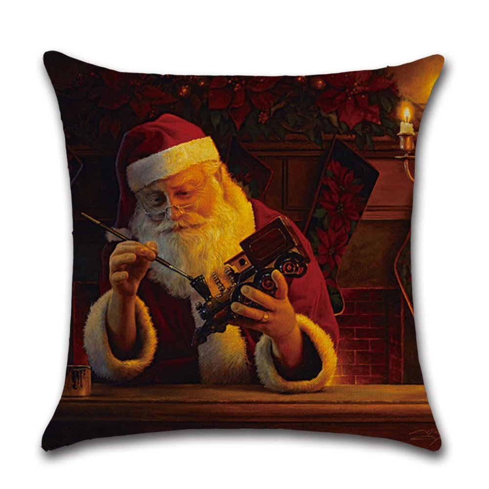 Новогодний льняной чехол для подушки в стиле ретро, Рождественский Санта Клаус, товары для дома, чехол для подушки, подарки на Рождество 45*45 см