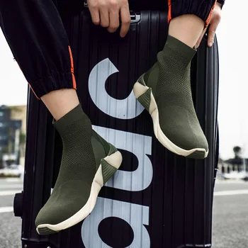 

Men Women Knitting Comfortable Socks Shoes Men Casual Sport Shoes Women High Top Fly Weaving Sneakers Chaussure Sport Homme