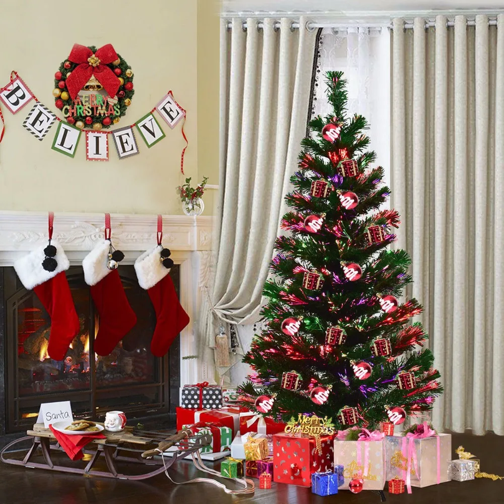 Giantex5Ft Pre Lit Fiber Optic Artificial PVC Christmas