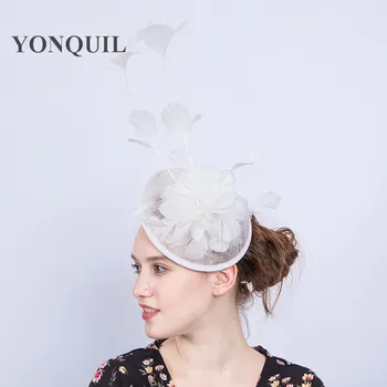 

White feather flower headpiece with headband women elegant fascinator hat bridal gorgeous headwear for party occasion chapeau