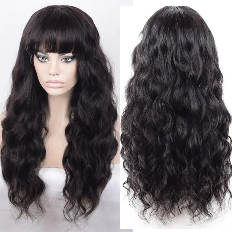 LUFFYHAIR 150% высокая плотность волнистые 13x6 синтетические волосы на кружеве человеческие Искусственные парики с челкой перуанские волосы