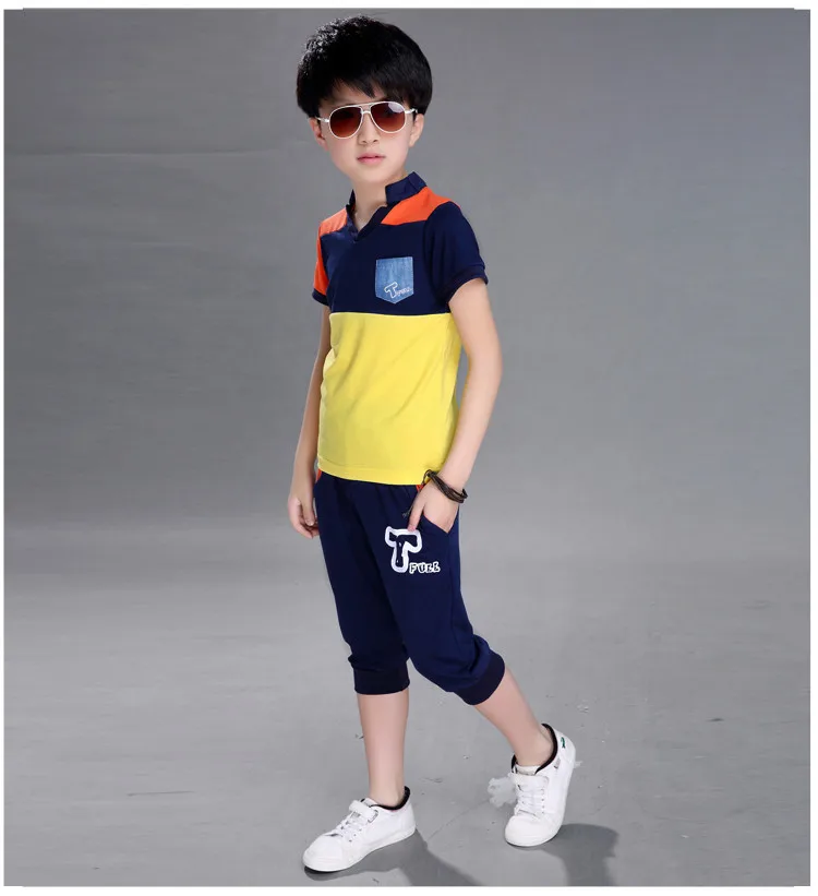 Футболка с короткими рукавами для больших мальчиков+ короткие штаны, спортивные комплекты из 2 предметов, летняя детская одежда, новые летние комплекты одежды для мальчиков, От 4 до 14 лет