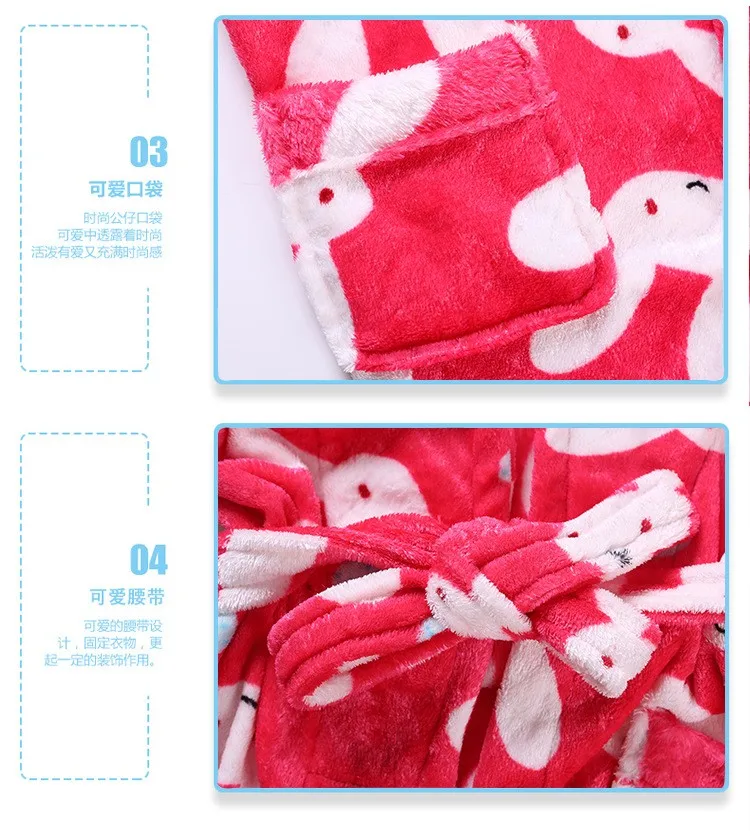 Детский фланелевый Халат-кимоно, халат для подростков, для мальчиков и девочек, детский банный халат с рисунком кролика и клубники, розовый 4-14T