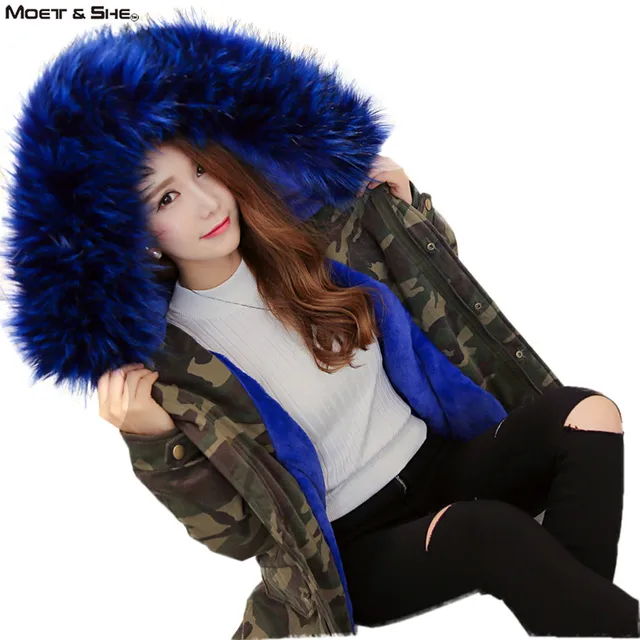 Cheap Jacket Women 2016 Winter Fleece Thick Hooded Parka Fur Collar Military  Army Green Outwear Camouflage Coat  Clothing  C6O143R