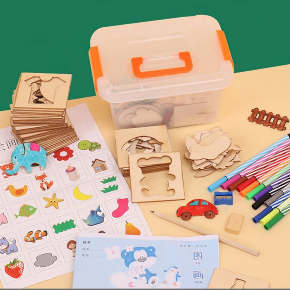 

100Pcs Baby Wooden Toys School Paint Tools Drawing Board Toys For Children Coloring Board Kids Early Learning Drawing Tools