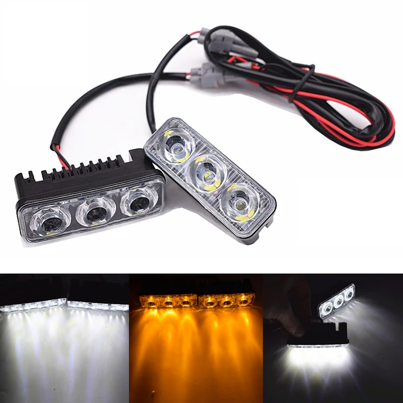 

YIJINSHENG Waterproof Car High Power Aluminum LED Daytime Running Lights Lens DC12V Super White Turn yellow 6000K DRL Fog Lamps