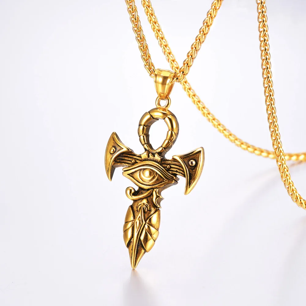 Mens Necklace Egyptian Eye of Horus Pendant Chain Gold Color Wedjat Eye Choker-in Pendants from 