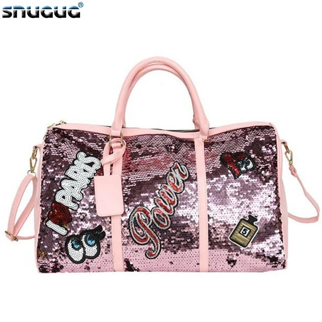 Outdoor Pink Woman Sports Bags For Fitness Sequin Gym Bags Women Training  Yoga Duffle Bag Glitter