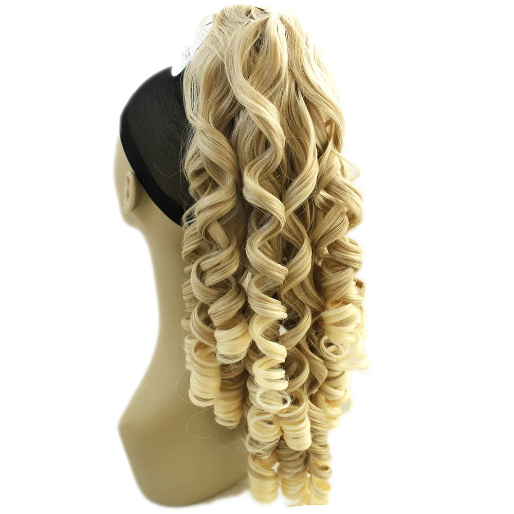 

60cm Machine Made Curls Hair Magic Wrap Around Ponytail Clip In Extensions Horsetail Big Wave Roll Curl Party Cosplay Wig