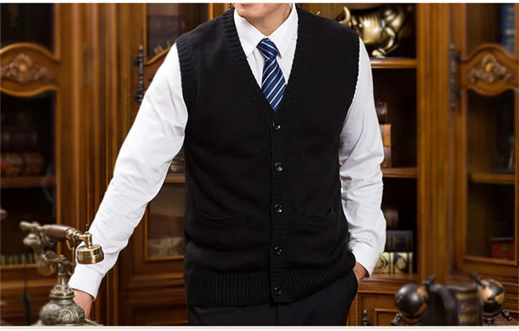 New Autumn Winter Men's Cardigan Knitted Vest Sweaters Sleeveless Standard Wool Cotton Soft Men Knitwear Clothing Christmas Gift  (3)
