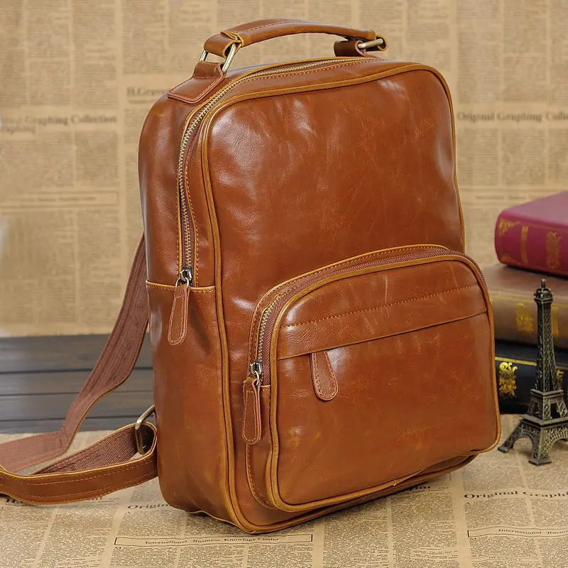 

unisex backpacks for teenage girls Vintage pu leather school bags travel softback for man free shipping