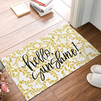 

Hello Sunshine - Yellow Floral Leaves Background Door Mats Kitchen Floor Bath Entrance Rug Mat Absorbent Indoor Bathroom Rubber