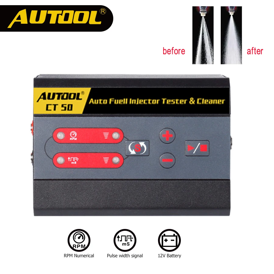 

AUTOOL CT50 Car Fuel Injector Tester Nozzle Pump Pressure Test Automotive Diesel Gas Injector Nozzles Unlimited Pulse Cleaner