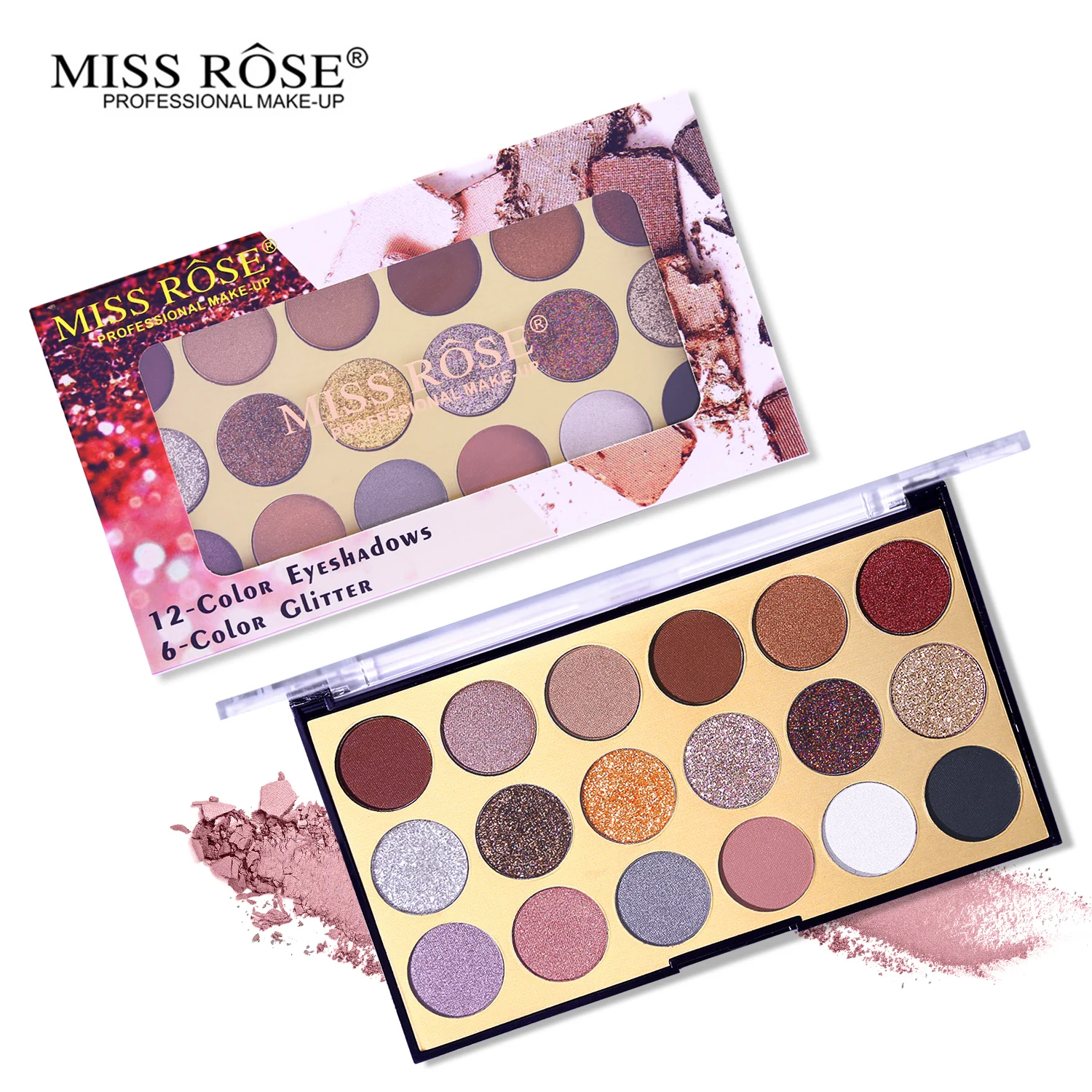 MISS ROSE 18 цветов мерцающие матовые тени для век с блестками прессованный порошок тени для век макияж Палитра металлический блеск водонепроницаемые тени для век