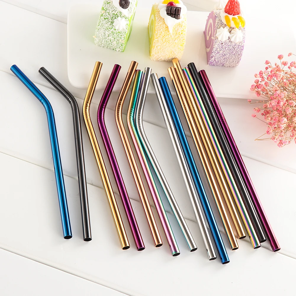 

8mm*215mm Reusable Drinking Straw Bar Accessories Washable Kitchen Straight Bend Stainless Steel Drinking Straw Bar Accessories