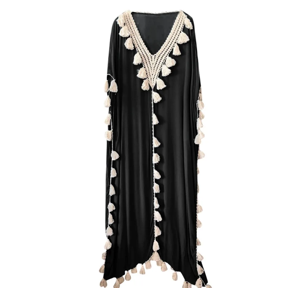 Женская мода V образным вырезом свободные богемные кисти в этническом стиле пляжное праздничное вечернее длинное платье для женщин осень vestido fiesta mujer