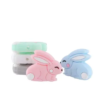 

5pc mini Rabbit Silicone Teether Rodent BPA Free Pearl Silicone Beads Baby Teething DIY Pacifier Pendant Teether For Kid Product