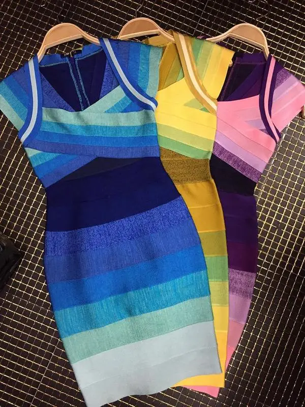

4 Colors Top Quality HL Short Sleeve Colorful Square Collar Bandage Dress Elegant Bodycon Dress