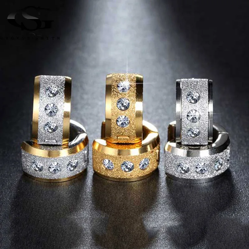 

BOAKO 316L Stainless Steel Stud Earrings Clear Zircon Silver&Gold Color Frosted Surface Screw-back Earring for Women Men Z4